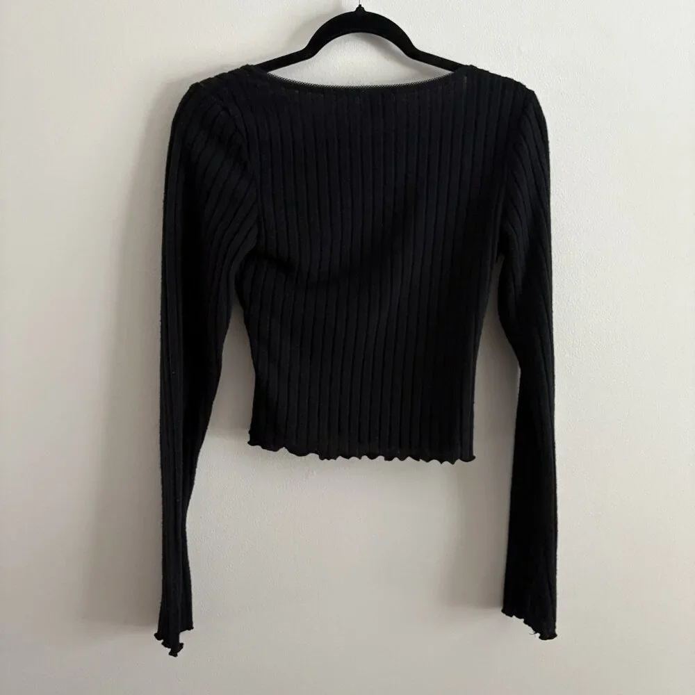 Out From Under Urban Outfitters Women M Black Lila Brushed Rib Cropped Wrap Top